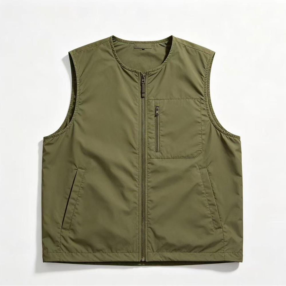 Men's Olive Utility Vest - Lightweight Zip Front